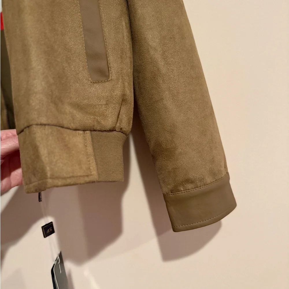 NWT Suede Style Bomber Jacket, Medium, Italian, Faux Leather, 1980's Euro Summer - Picture 10 of 12